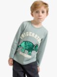 Lindex Kids' Cotton Sequin Long Sleeve Top, Light Dusty Green