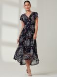 Jolie Moi Floral Wrap Dipped Hem Mesh Dress, Navy