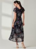 Jolie Moi Floral Wrap Dipped Hem Mesh Dress, Navy