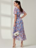 Jolie Moi Floral Pleated Chiffon Midi Dress, Blue/Multi