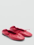 Mango Chasse Leather Bow Detail Ballerina Pumps, Red