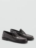 Mango Carol Leather Mocassin Loafers, Dark Grey