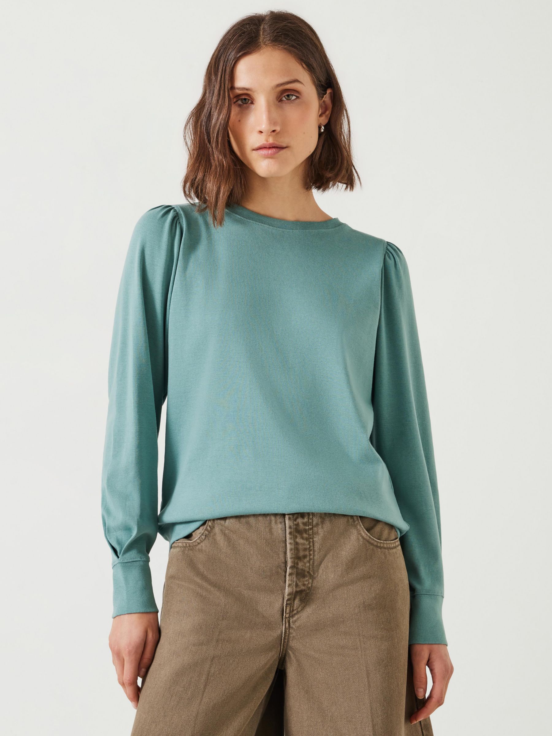 HUSH Emily Puff Sleeve Cotton Jersey Top, Dark Aqua