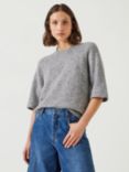 HUSH Lucia Knitted Crew Neck Top, Light Grey Marl