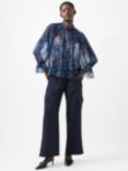 French Connection Dawn Hallie Crinkle Blouse, Blue/Multi