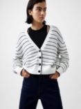 French Connection Oskie Stripe Cardigan, White/Black