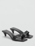 Mango Metal Leather Kitten Heel Sandals, Black