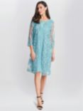 Gina Bacconi Jill Embroidered Lace Mock Jacket Dress, Teal