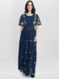 Gina Bacconi Stella Floral Embroidered Dress, Navy