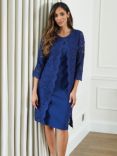 Gina Bacconi Clarabelle Mock Lace Jacket Crepe Dress, Navy