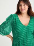 Scarlett & Jo Spot Pleated V-Neck Tunic Top, Green/Multi