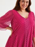 Scarlett & Jo Spot Pleated V-Neck Tunic Top, Pink/White