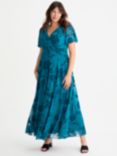 Scarlett & Jo Isabelle Floral Flock Velvet Dress, Teal