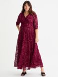 Scarlett & Jo Verity Velvet Midi Dress, Wine Flock