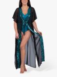 Seaspray Marbella Sequin Maxi Kaftan, Black/Jade