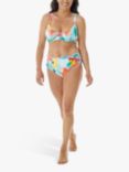 Seaspray Poppy Gathered Midi Brief Floral Print Bikini Bottoms, Aqua/Multi