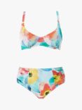 Seaspray Poppy Gathered Midi Brief Floral Print Bikini Bottoms, Aqua/Multi