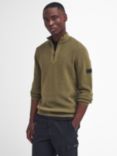 Barbour International Crawley Wool Cotton Blend Half Zip Jumper, Bleached Olive