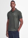 Barbour Tartan Placket Short Sleeve Pique Cotton Polo Shirt, Forest Green