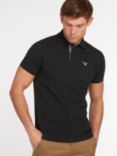 Barbour Tartan Placket Short Sleeve Pique Cotton Polo Shirt, Black/Modern