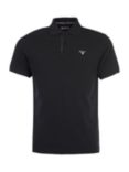 Barbour Tartan Placket Short Sleeve Pique Cotton Polo Shirt, Black/Modern