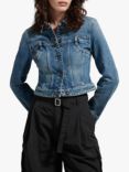 MISS SIXTY Silk Blend Cropped Denim Jacket, Grey Blue