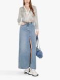 MISS SIXTY High Waist Denim Slit Front Maxi Skirt, Light Blue