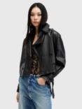 AllSaints Hendry Crop Leather Trench Jacket, Black