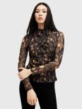 AllSaints Tia Abstract Floral Mesh Top, Brown/Multi