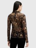 AllSaints Tia Abstract Floral Mesh Top, Brown/Multi