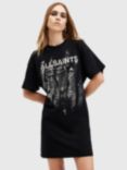 AllSaints Riproar T-Shirt Dress, Black/Multi