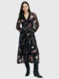 AllSaints Zora Floral Midi Dress, Black/Multi