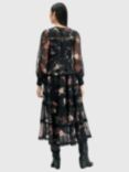 AllSaints Zora Floral Midi Dress, Black/Multi