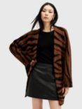 AllSaints Zoe Tiger Wool Blend Cardigan, Brown/Black