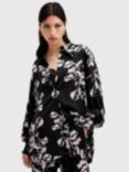 AllSaints Charli Floral Silk Blend Shirt, Black/White