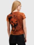 AllSaints Ellie Graphic Mesh T-Shirt, Orange Mid