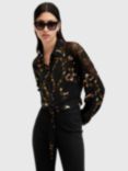 AllSaints Len Embroidered Floral Shirt, Black/Multi