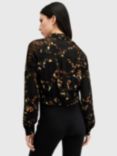 AllSaints Len Embroidered Floral Shirt, Black/Multi