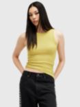 AllSaints Rina Ribbed Crop Tank Top, Yellow Mid