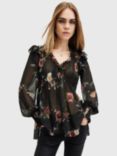 AllSaints Iryna Floral Top, Black/Multi