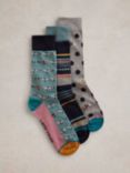 White Stuff Cotton Blend Fishing Novelty Socks, Pack of 3, Navy/Multi