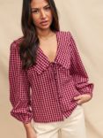 Nobody's Child Birdie Gingham Peter Pan Collar Blouse, Pink