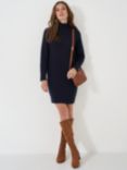 Crew Clothing Leela Button Shoulder Cable Knit Dress, Dark Blue