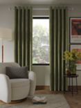 John Lewis Velvet Pair Lined Eyelet Curtains, Avocado