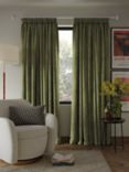 John Lewis Velvet Pair Lined Pencil Pleat Curtains, Avocado