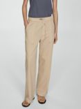 Mango Suki Elastic Waist Trousers, Camel