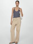 Mango Suki Elastic Waist Trousers, Camel