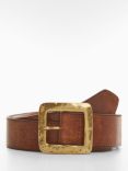 Mango Julia Texutred Square Buckle Belt, Brown