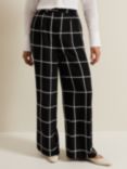 Phase Eight Aspen Check Wide Leg Trousers, Black/Ivory