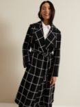 Phase Eight Aspen Check Drape Coat, Black/Ivory